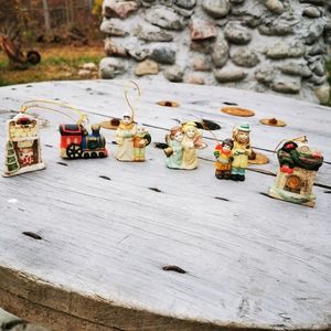 Vintage Bisque Porcelain Hand-painted Christmas Ornaments ~ Set of 6